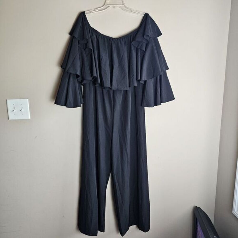 Ace By Aimee Black Ruffled Off - Shoulder‎ Jumpsuit XL/12 Sexy Spring